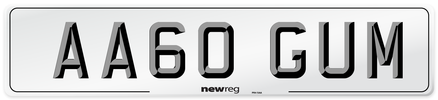 AA60 GUM Number Plate from New Reg
